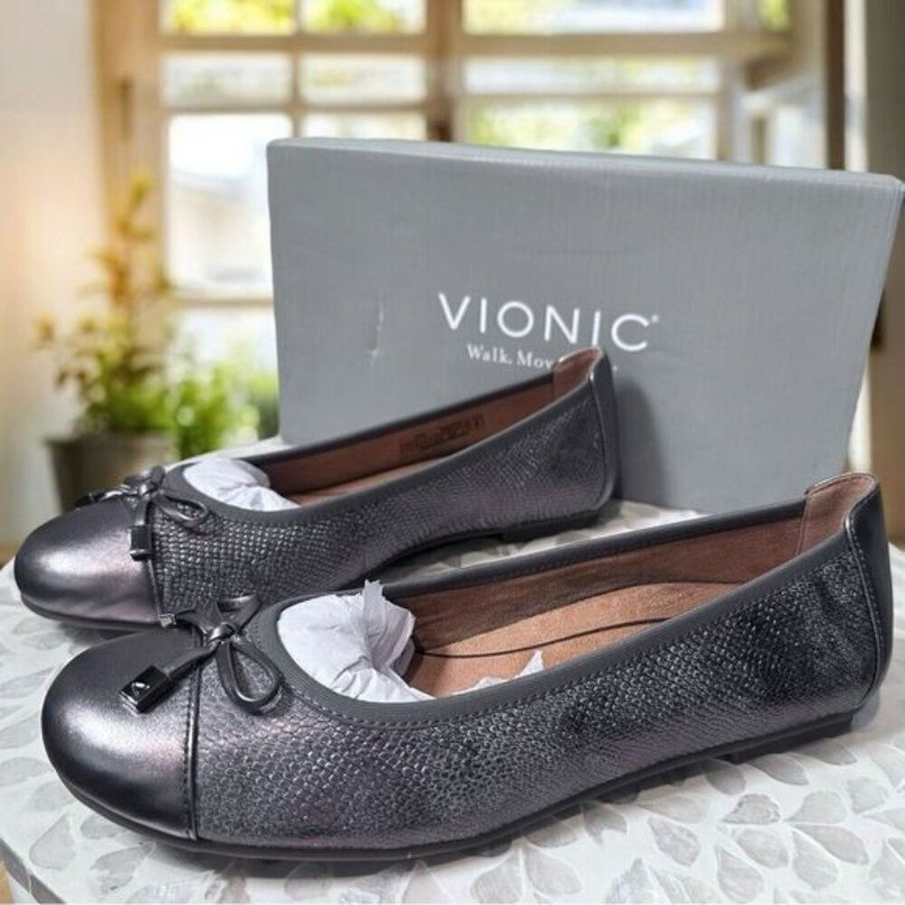 Vionic Minna Snake Embossed Leather Ballet Flat Orthotic Arch Support Women 8 N